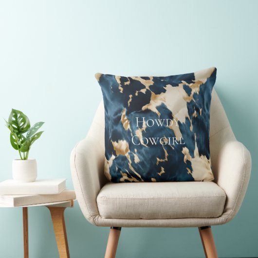 ウエスタンブルークリーム金ゴールドカウボーイ女性のカーボーイ牛追 クッション (椅子)