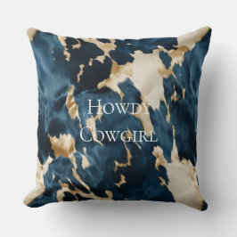 ウエスタンブルークリーム金ゴールドカウボーイ女性のカーボーイ牛追 クッション