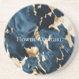 ウエスタンブルークリーム金ゴールドカウボーイ女性のカーボーイ牛追 コースター
