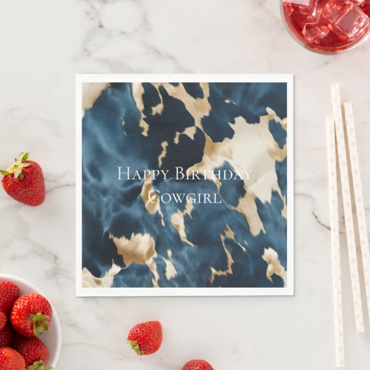 ウエスタンブルークリーム金ゴールドカウボーイ女性のカーボーイ牛追 スタンダードランチョンナプキン (インサイチュ)