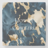 ウエスタンブルークリーム金ゴールドカウボーイ女性のカーボーイ牛追 ストーンコースター (正面)