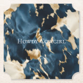 ウエスタンブルークリーム金ゴールドカウボーイ女性のカーボーイ牛追 ペーパーコースター (正面)