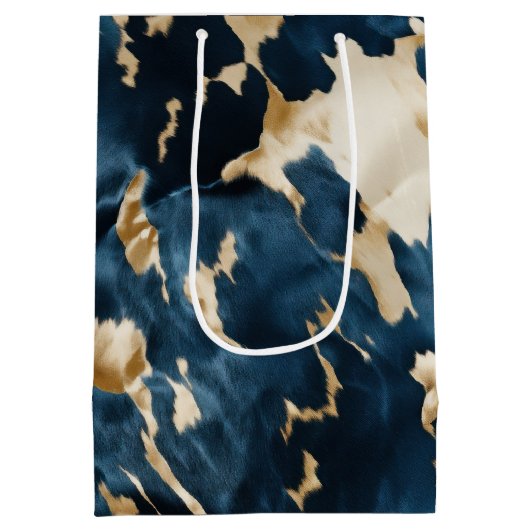 ウエスタンブルークリーム金ゴールドカウボーイ女性のカーボーイ牛追 ミディアムペーパーバッグ (裏面)