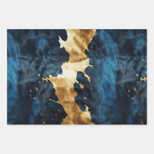 ウエスタンブルークリーム金ゴールドカウボーイ女性のカーボーイ牛追 ラッピングペーパーシート (正面3)