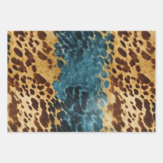 ウエスタンブルークリーム金ゴールドカウボーイ女性のカーボーイ牛追 ラッピングペーパーシート (正面2)