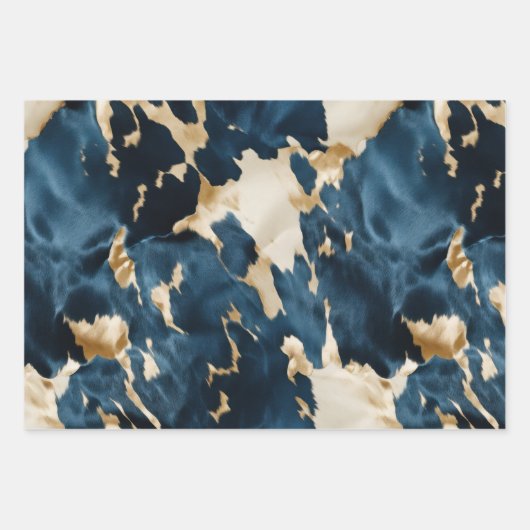 ウエスタンブルークリーム金ゴールドカウボーイ女性のカーボーイ牛追 ラッピングペーパーシート (正面)