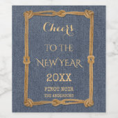 ウエスタンブルーデニムロープ応援新年 ワインラベル (シングルラベル)