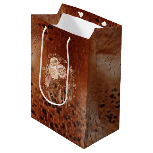 ウエスタンブルーピンクフローラドリームキャッチャー誕生日 ミディアムペーパーバッグ (正面アングル)