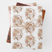 ウエスタンブルーピンクフローラドリームキャッチャー誕生日 ラッピングペーパーシート (インサイチュ)