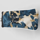 ウエスタンブルーブラウン金ゴールド牛革 ゴルフヘッドカバー (正面)