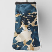 ウエスタンブルーブラウン金ゴールド牛革 ゴルフヘッドカバー (回転90)