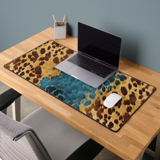 ウエスタンブルーブラウン金ゴールド牛革 デスクマット (オフィス2)