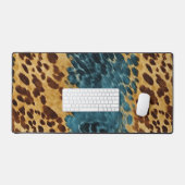 ウエスタンブルーブラウン金ゴールド牛革 デスクマット (キーボード&マウス)