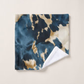 ウエスタンブルーブラウン金ゴールド牛革 バスタオルセット (ウォッシュタオル)