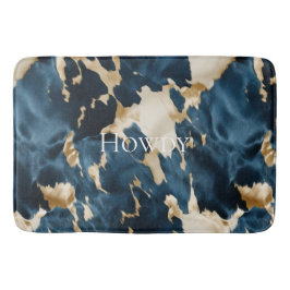 ウエスタンブルーブラウン金ゴールド牛革 バスマット