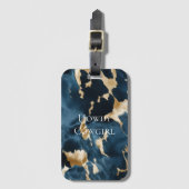 ウエスタンブルーブラウン金ゴールド牛革 ラゲッジタグ (正面縦)