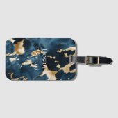 ウエスタンブルーブラウン金ゴールド牛革 ラゲッジタグ (正面横)