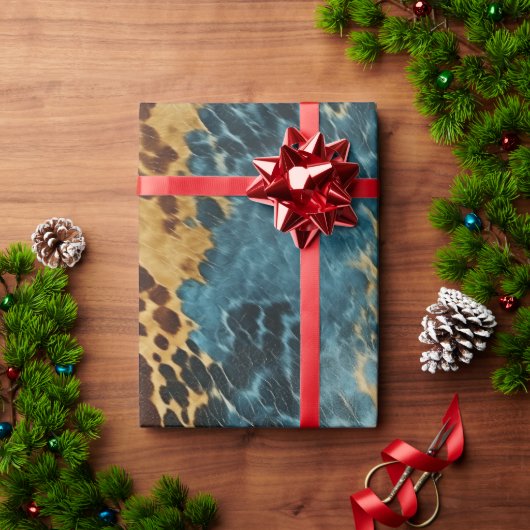 ウエスタンブルー金ゴールド牛革 ラッピングペーパー (クリスマスギフト)