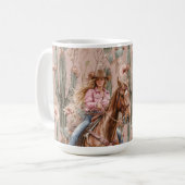 ウエスタンブロンド女性のカーボーイピンクサボテンフローラ コーヒーマグカップ (正面左)