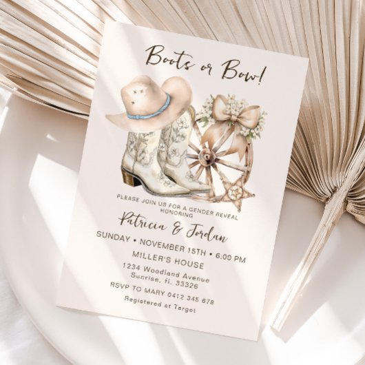 ウエスタンブーツまたはリボン　性別発表 招待状