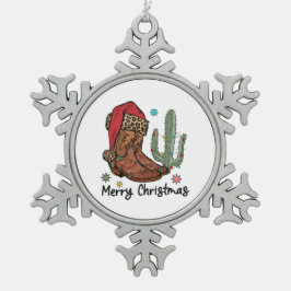ウエスタンブーツサンタ メリークリスマスブーツ クリスマス スノーフレークピューターオーナメント