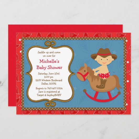 ウエスタンベイビーシャワー招待状カウボーイ 招待状 (正面/裏面)