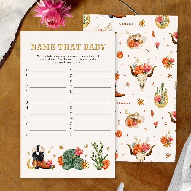 ウエスタンベイビー命名ゲーム (Western Theme Name That Baby Game Card by Painted Paperie)