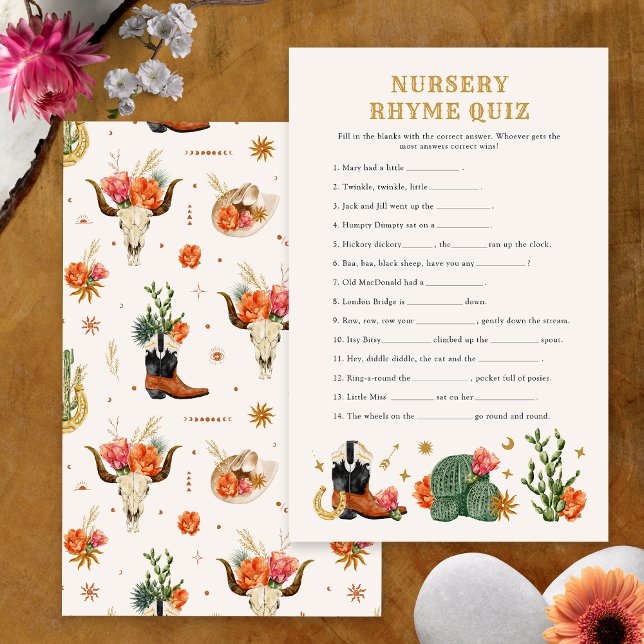 ウエスタンベビーシャワーゲーム (Western Theme Baby Shower Nursery Rhyme Quiz Game Card by Painted Paperie
)