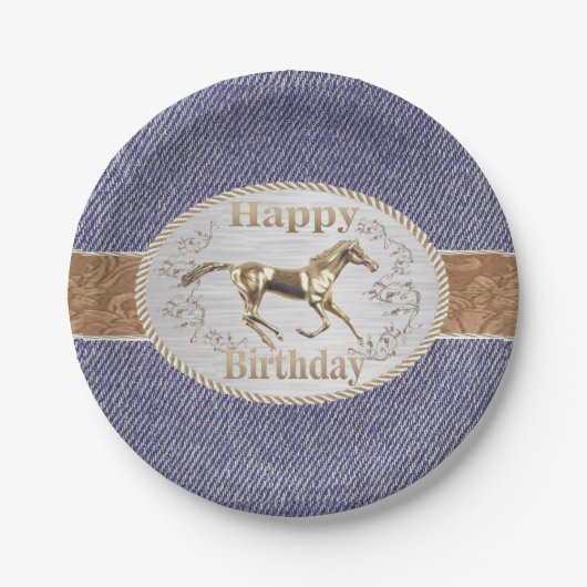 ウエスタンベルト&バックルオンデニムハッピーバースデー ペーパープレート (正面)