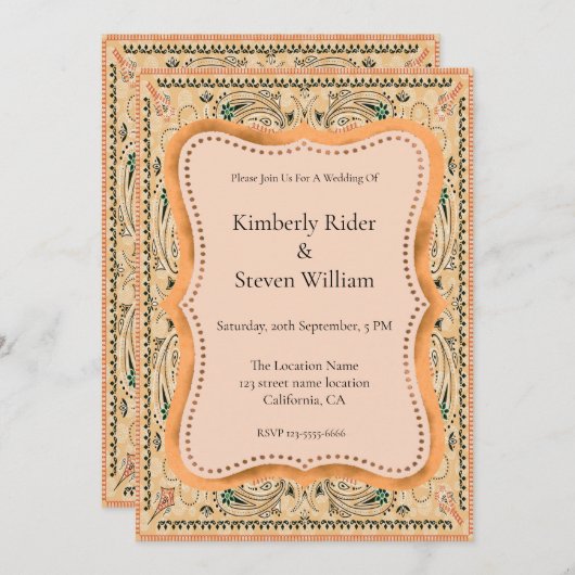 ウエスタンペイズリーパターン結婚式招待状 招待状 (正面/裏面)