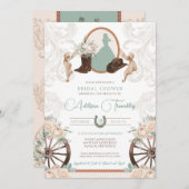 ウエスタンホワイトローズフローラセージグリーンブライダルシャワー 招待状 (正面/裏面)