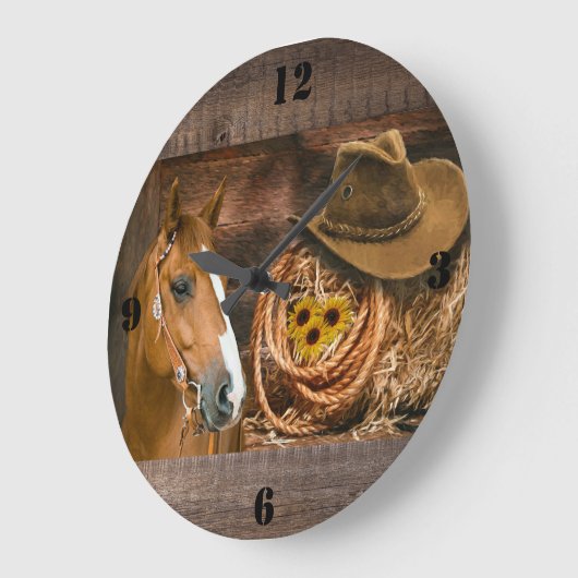 ウエスタンホースカウボーイハットラッソサンフラワーズ ラージ壁時計 (傾斜)