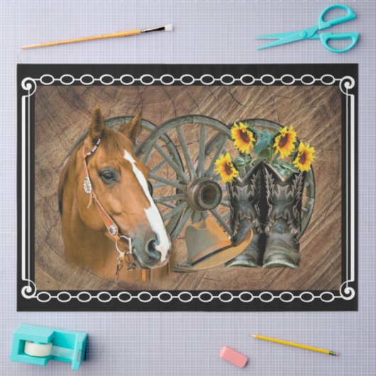 ウエスタンホースカウボーイブーツカウボーイハットワゴンホイール 薄葉紙 (クラフト)