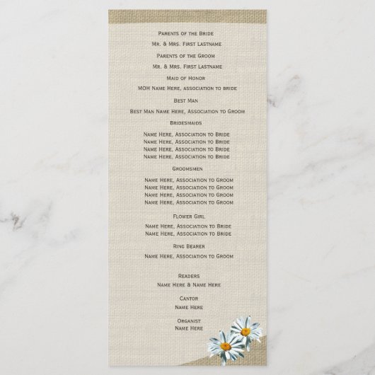 ウエスタンホースシューズとデイジー結婚式 プログラム (裏面)