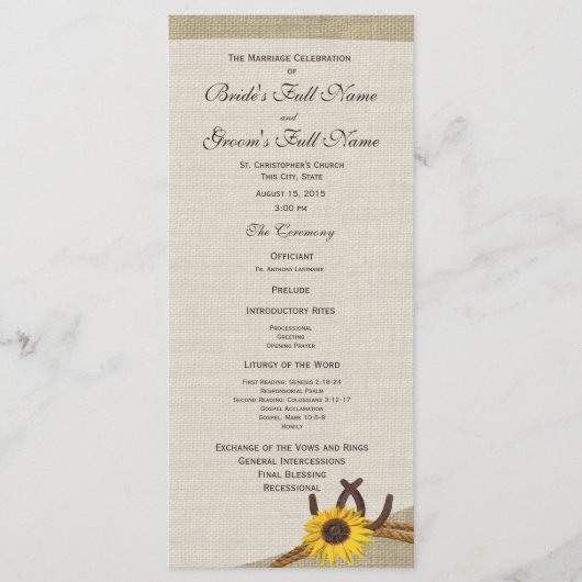 ウエスタンホースシューズ&ヒマワリ結婚式 プログラム (正面)