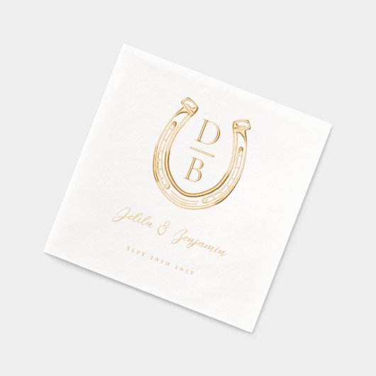 ウエスタンホースシュー名前をカスタムする&モノグラム結婚ズ 箔ナプキン (左)
