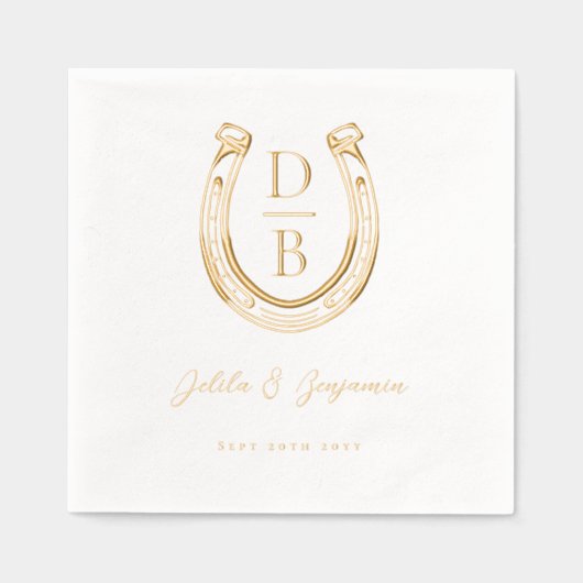ウエスタンホースシュー名前をカスタムする&モノグラム結婚ズ 箔ナプキン (正面)