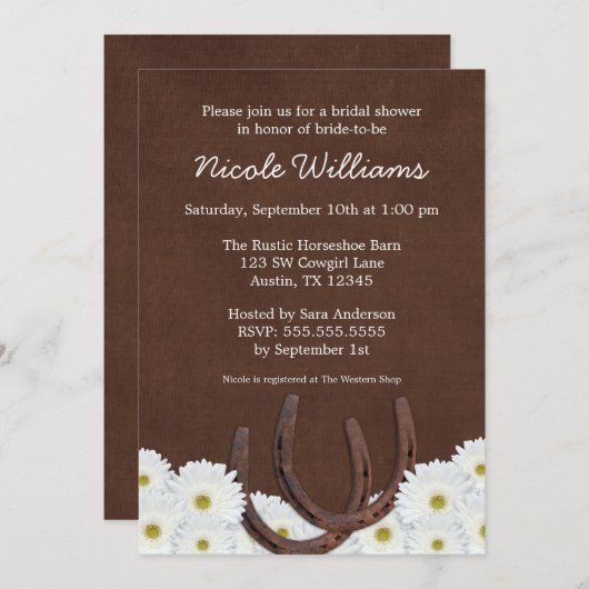 ウエスタンホースショーズアンドデイジーブライダルシャワー 招待状 (正面/裏面)