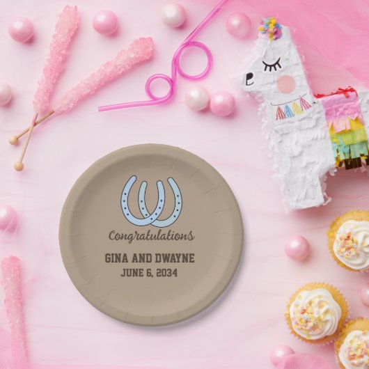 ウエスタンホースシ結婚ューのパーソナライズされた紙プレート ペーパープレート (パーティー)