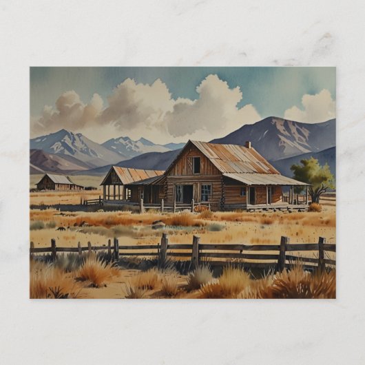 ウエスタンホームステッドランチファームウォーター絵画カラー ポストカード (正面)