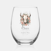 ウエスタンボホカウフローラスカルセージ結婚ズ ステムなしワイングラス (正面)