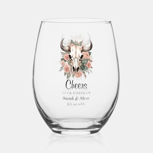 ウエスタンボホカウフローラスカルセージ結婚ズ ステムなしワイングラス (裏面)