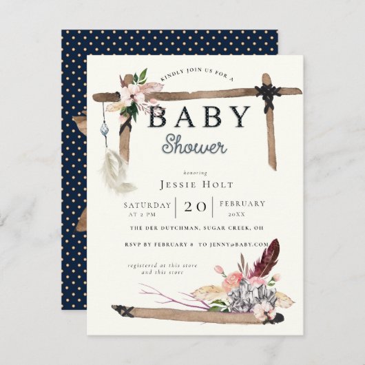 ウエスタンボホスタイルベビーシャワー 招待状 (正面/裏面)