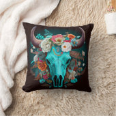 ウエスタンボホフラワーズターコイズカウブルスカル クッション (ブランケット)