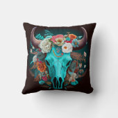 ウエスタンボホフラワーズターコイズカウブルスカル クッション (裏面)