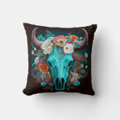 ウエスタンボホフラワーズターコイズカウブルスカル クッション (正面)