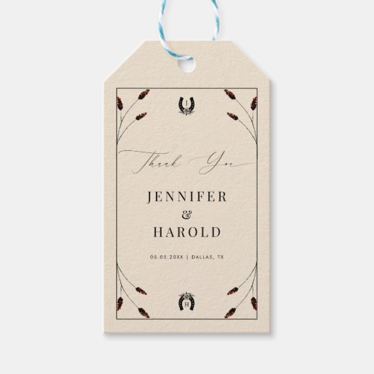 ウエスタンボホホースシューモノグラムランチファーム結婚ズ ギフトタグ (正面)