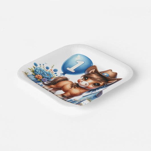 ウエスタンポニーファースト誕生日 ペーパープレート (傾斜あり)