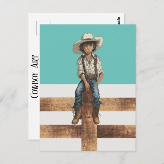 ウエスタンヤングカウボーイオンポストカントリーランチスタイル ポストカード (正面/裏面)