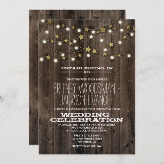 ウエスタンライツスターズバーンウッド結婚式招待状 招待状 (正面/裏面)